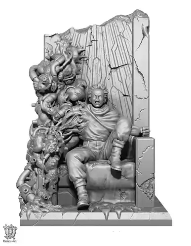 Akira statue of man on throne