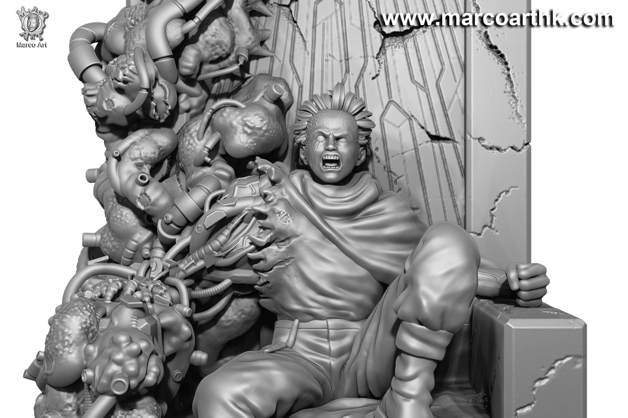 Akira statue of man on throne 3D print model_4