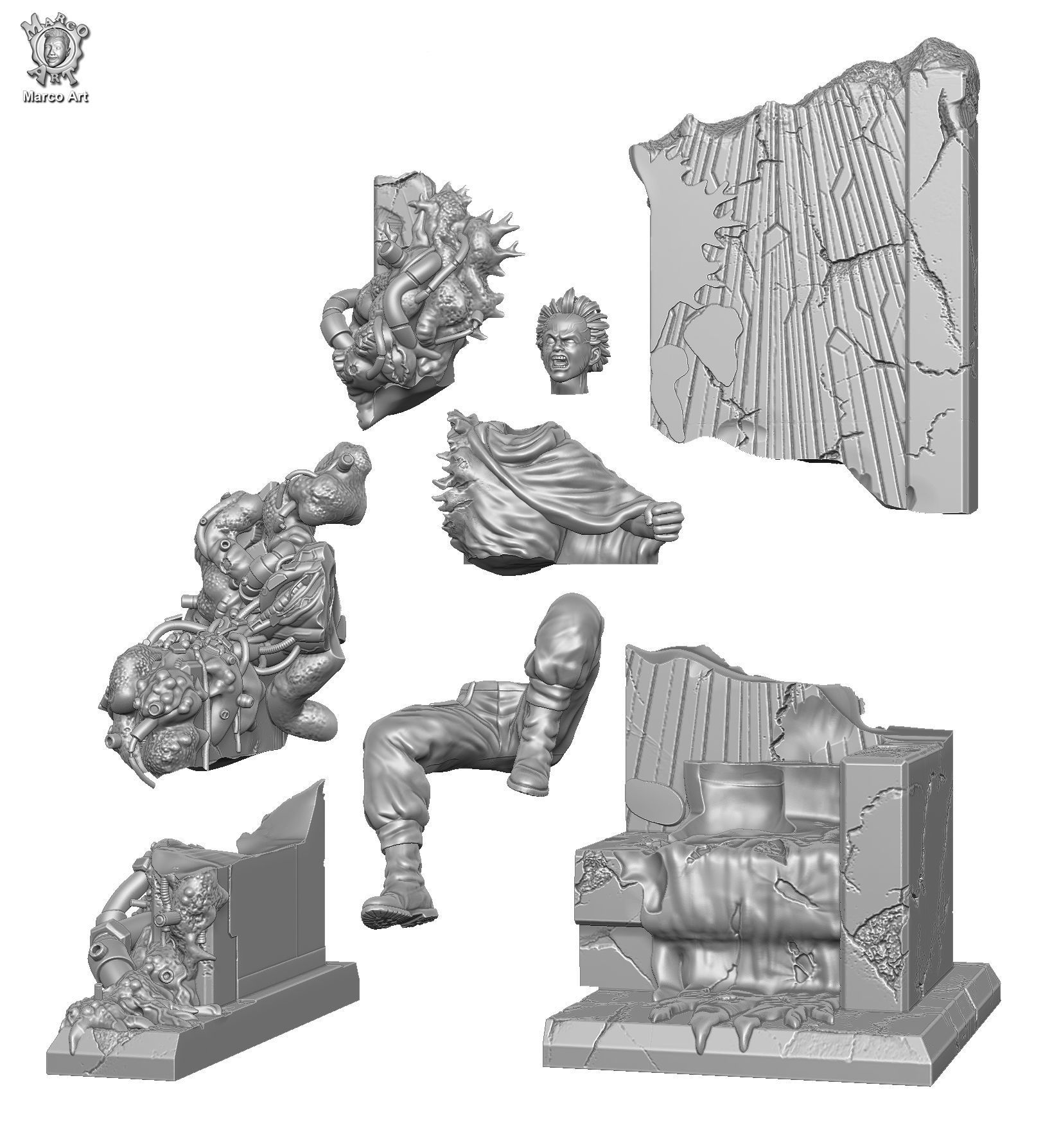 Akira statue of man on throne 3D print model_5