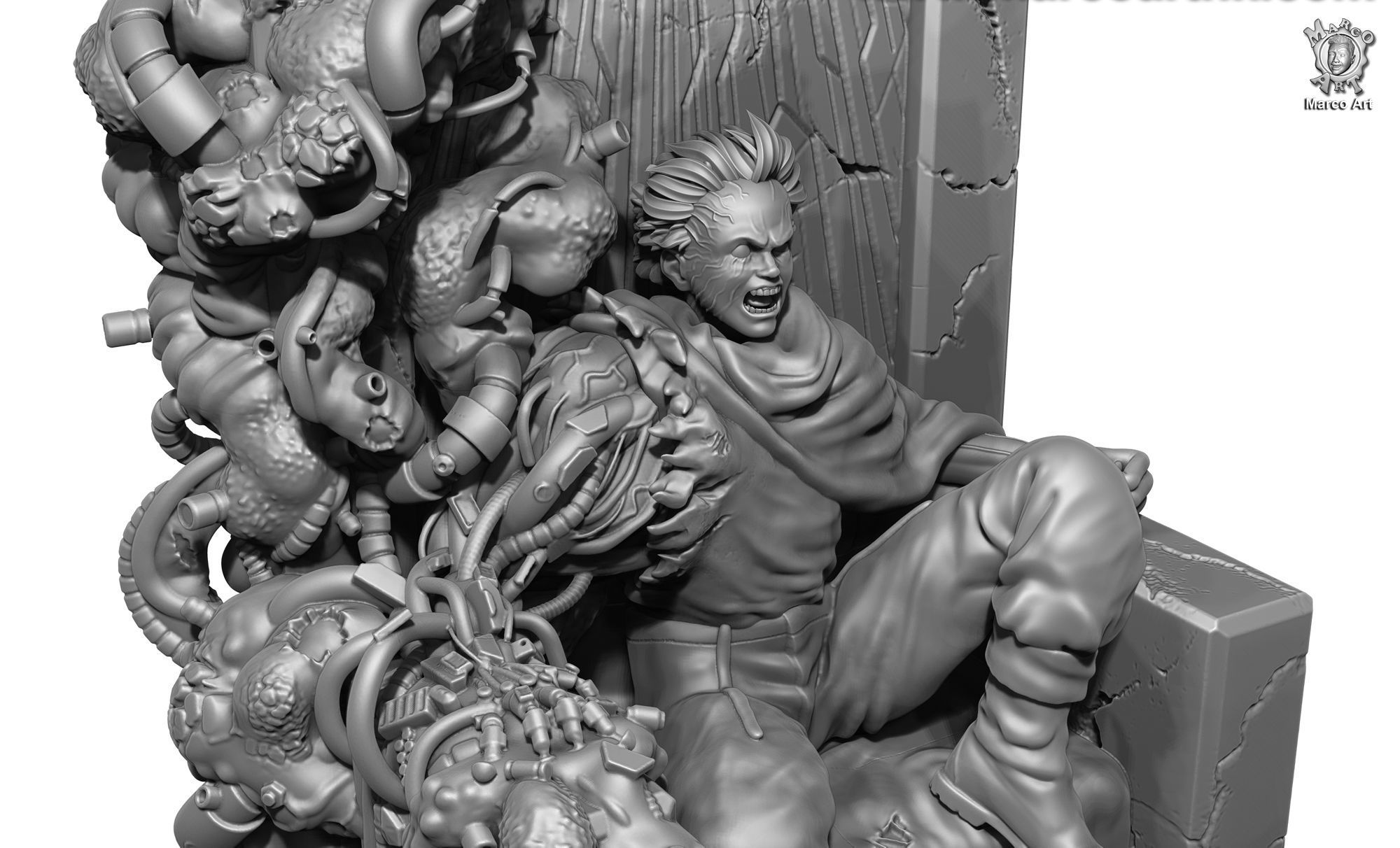 Akira statue of man on throne 3D print model_2