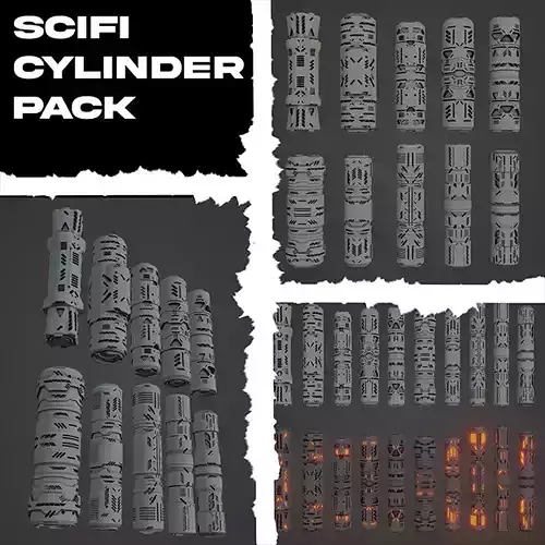 Scifi Cylinder pack 3D model