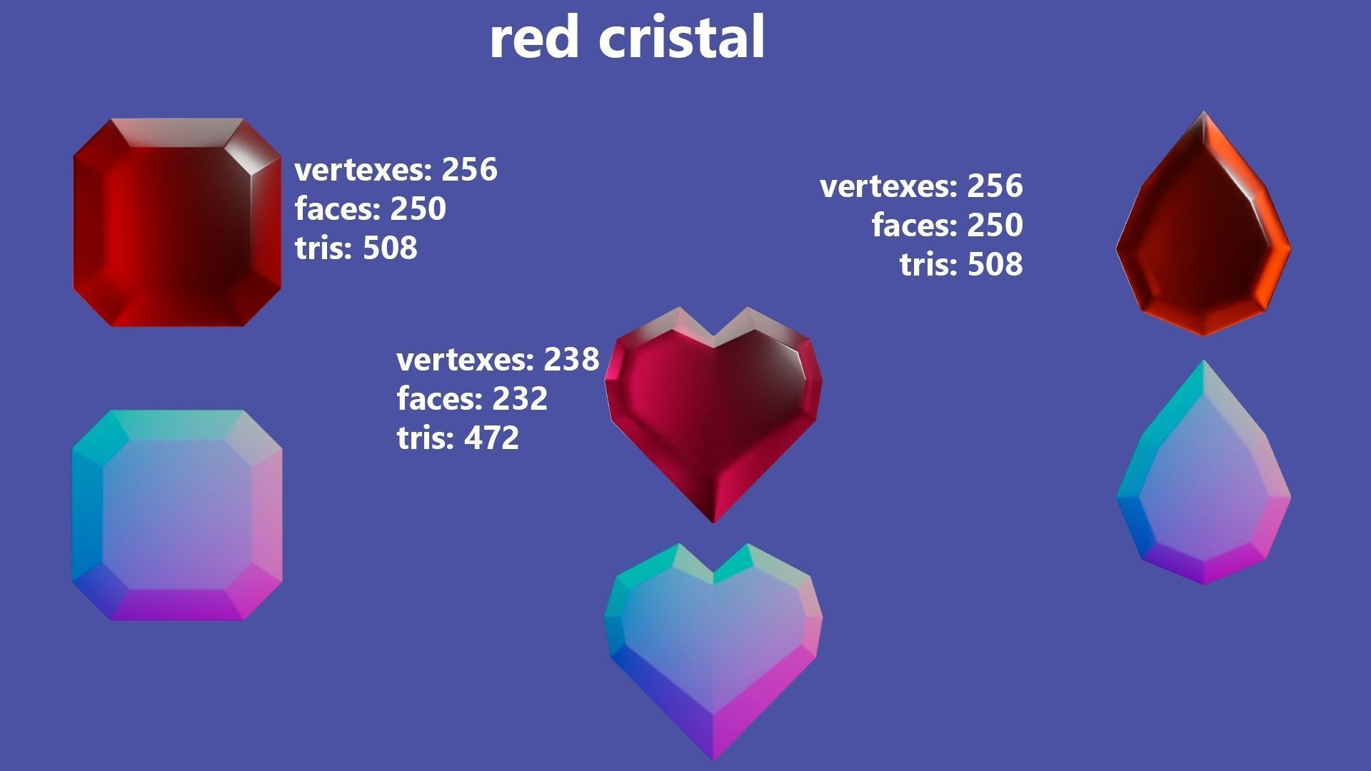 low-poly crystal pack game ready Low-poly 3D model_4