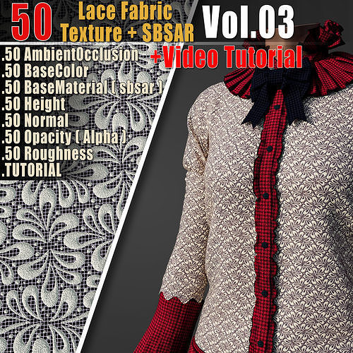 50 Lace Fabric Texture  Sbsar  VideoTutorial Vol03 3D model