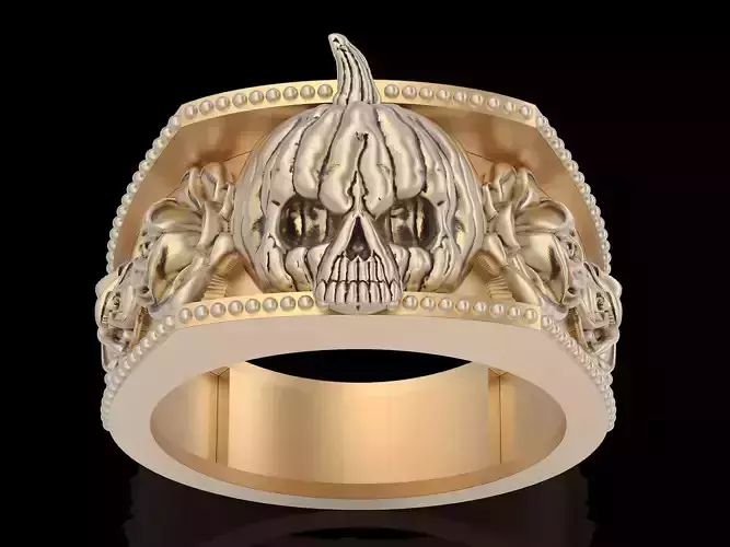Pumpkin skull  ring  gold printable jewelry 3D print model