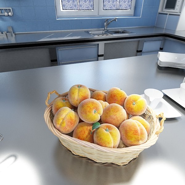 Peaches in Basket 3D model_1