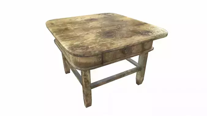 Old wooden tea table da1 Low-poly 3D model