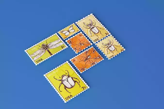 Postage stamp set Free low-poly 3D model
