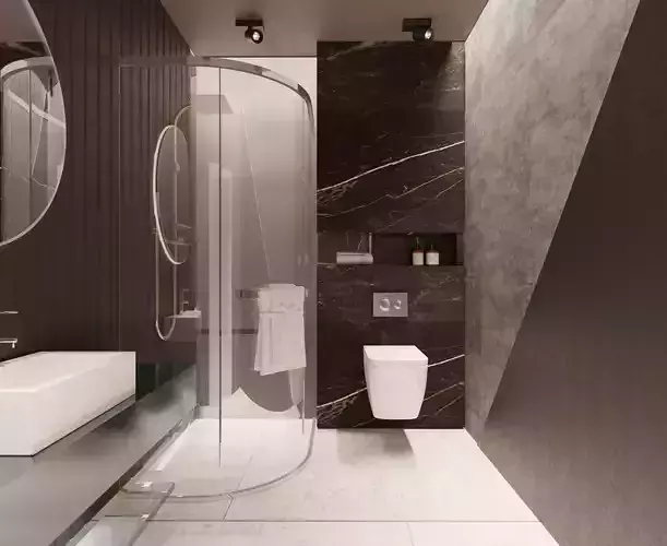 bathroom modern with marble walls