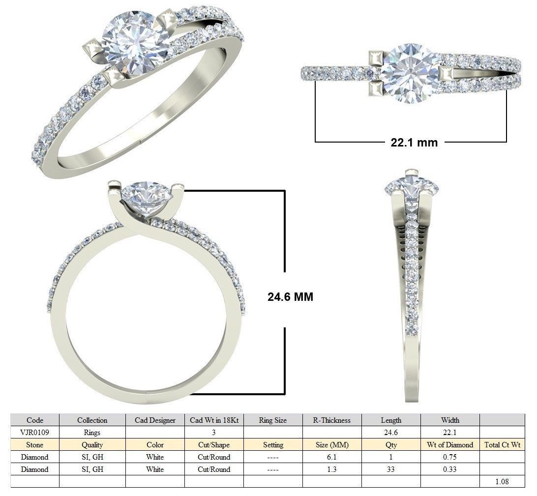 Solitaire Engagement Wedding Split Shank Ring 3D print model_5