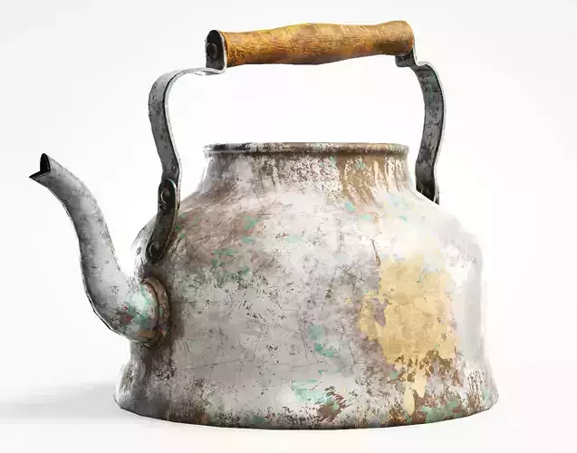 Old enamel dirty teapot da1 Low-poly 3D model