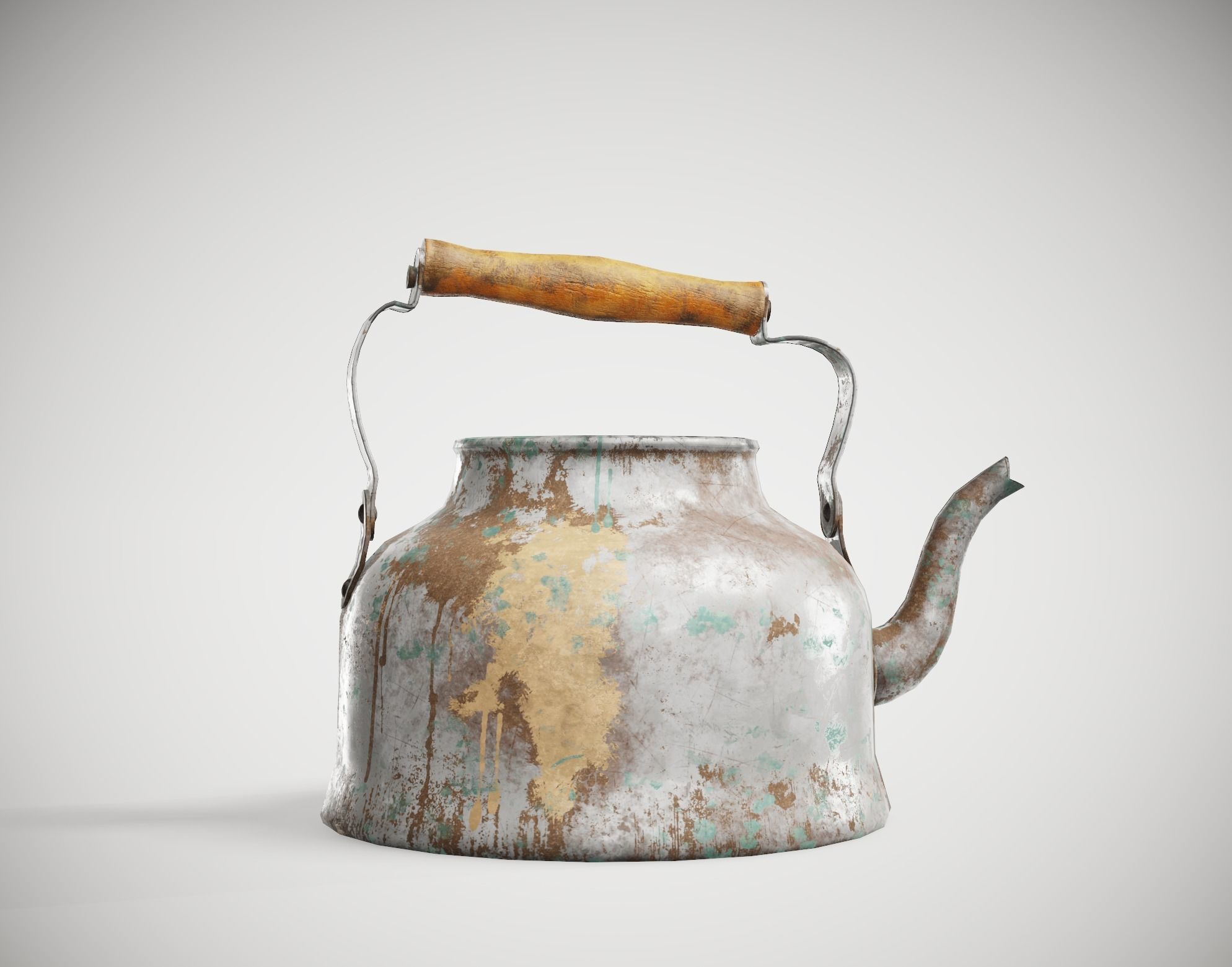 Old enamel dirty teapot da1 Low-poly 3D model_1