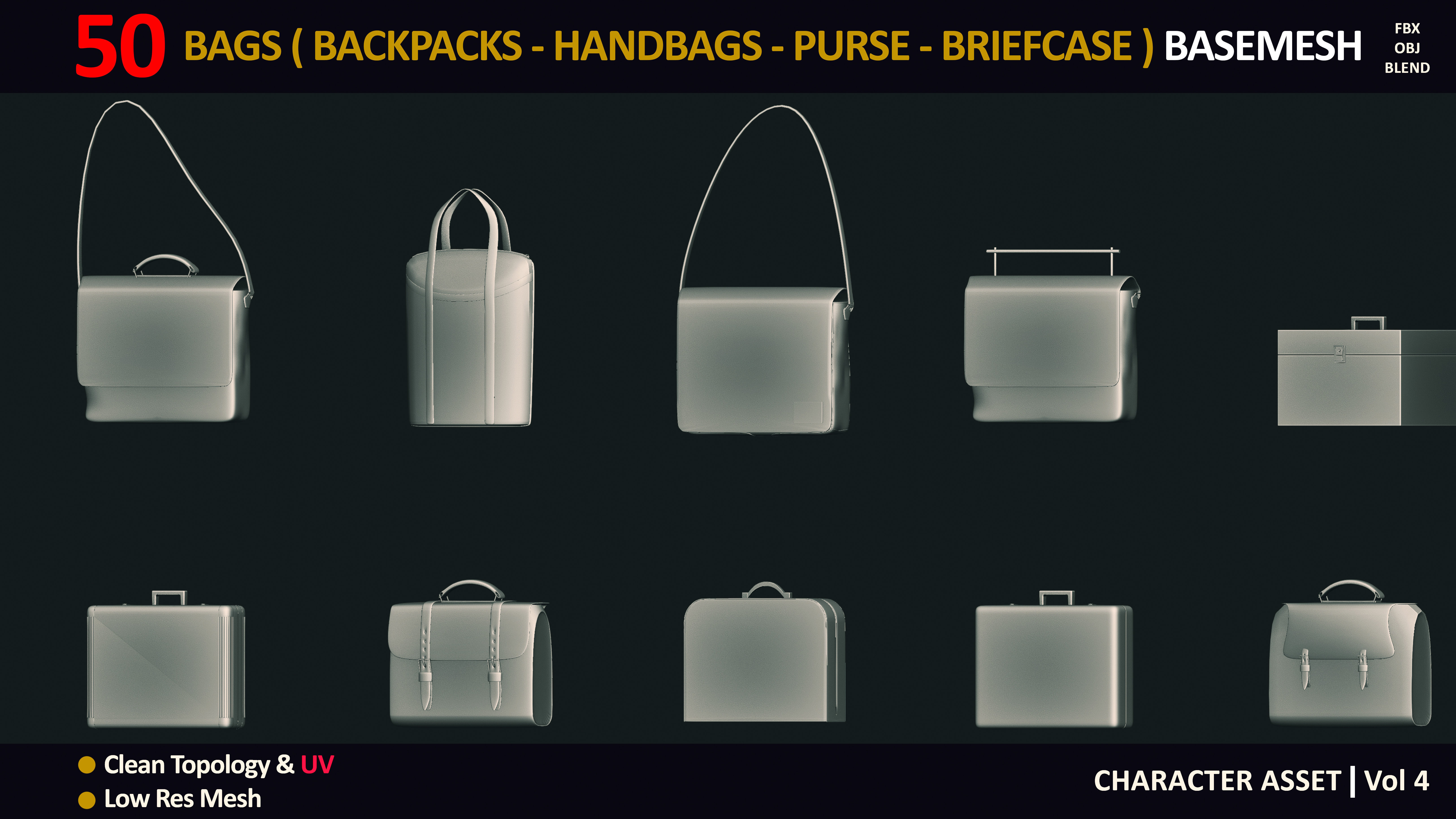 50 BAGS BASEMESH  VOL 4  Low-poly 3D model_1