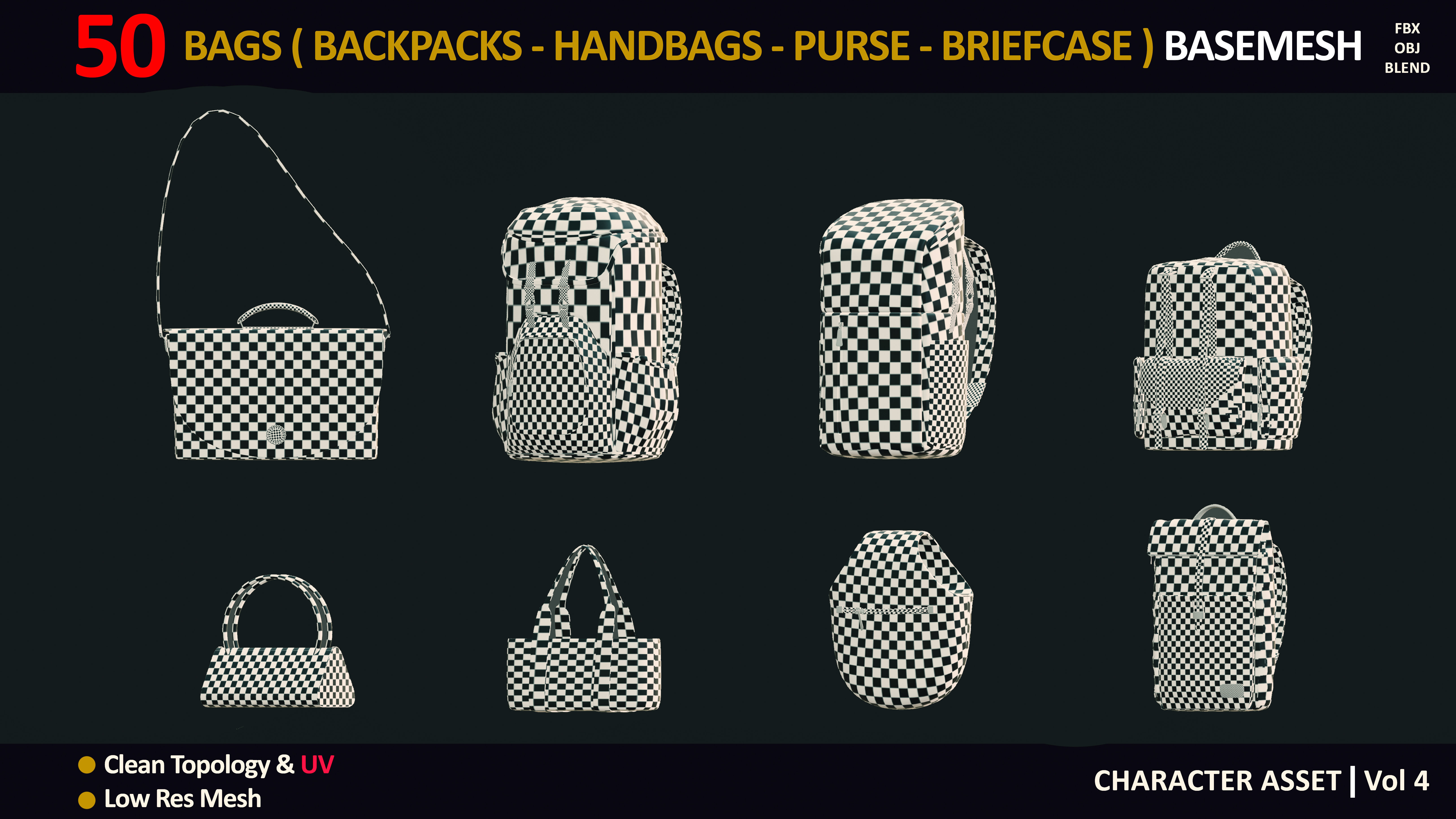 50 BAGS BASEMESH  VOL 4  Low-poly 3D model_2