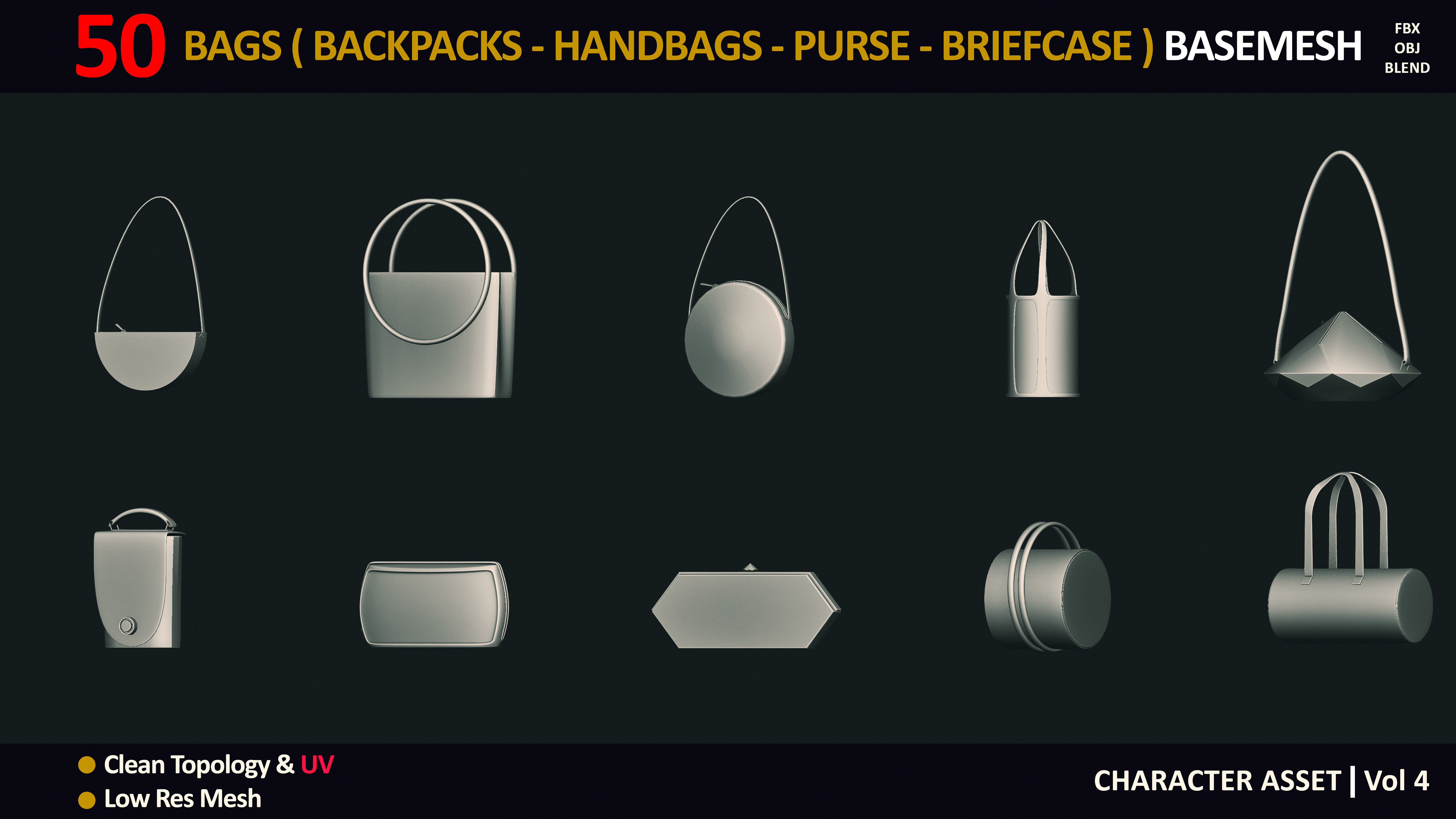 50 BAGS BASEMESH  VOL 4  Low-poly 3D model_5