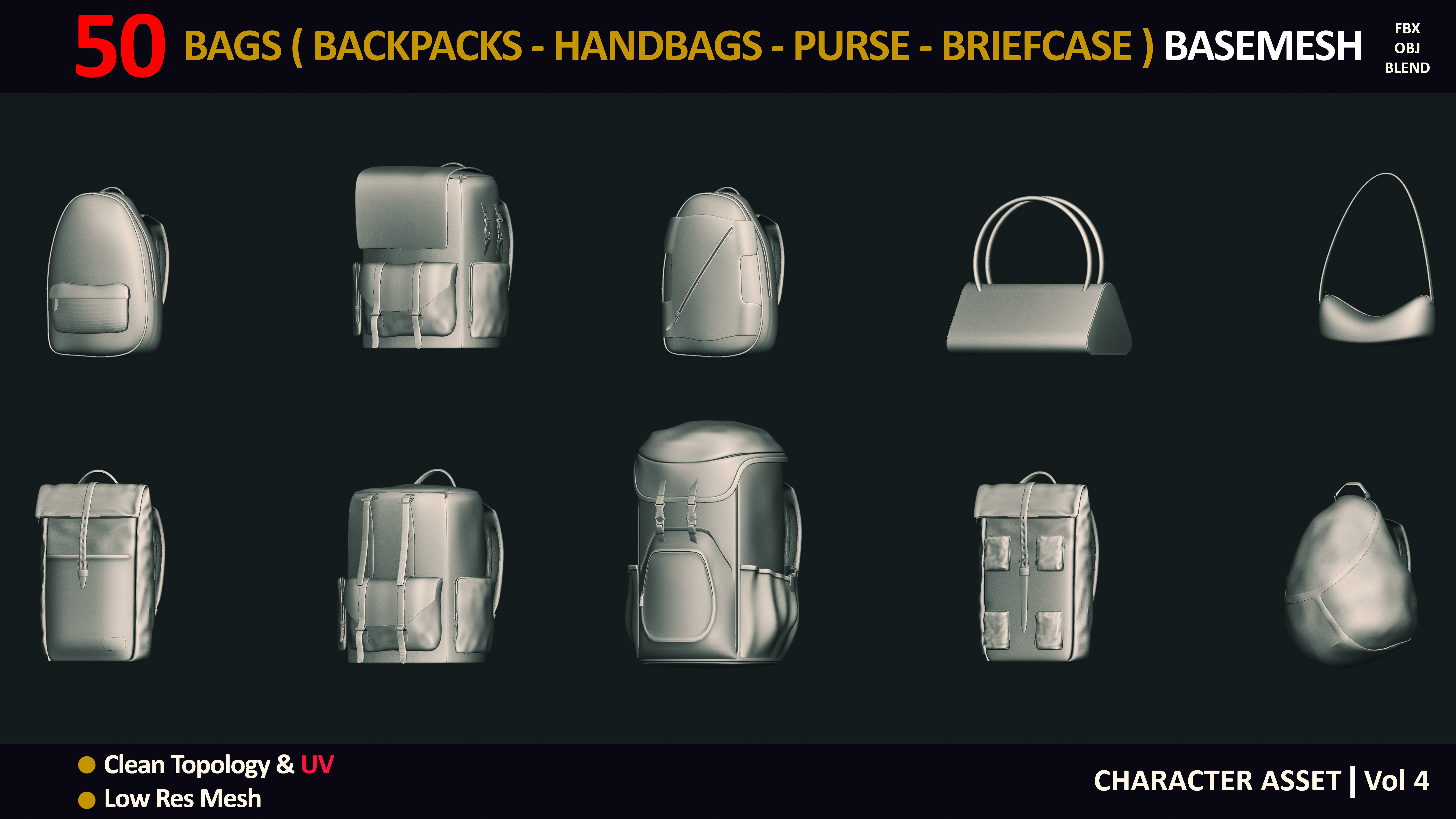 50 BAGS BASEMESH  VOL 4  Low-poly 3D model_6