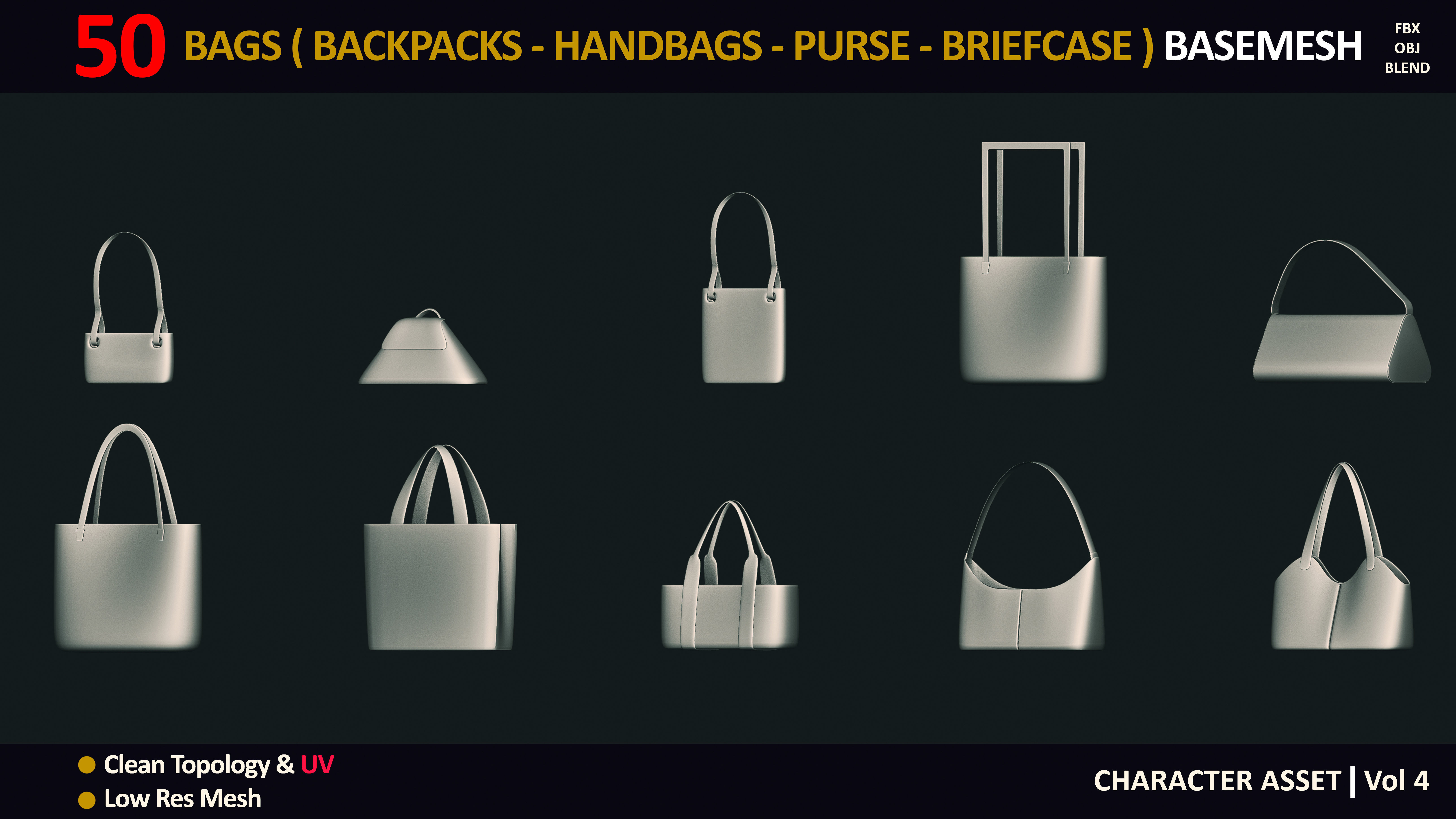 50 BAGS BASEMESH  VOL 4  Low-poly 3D model_4