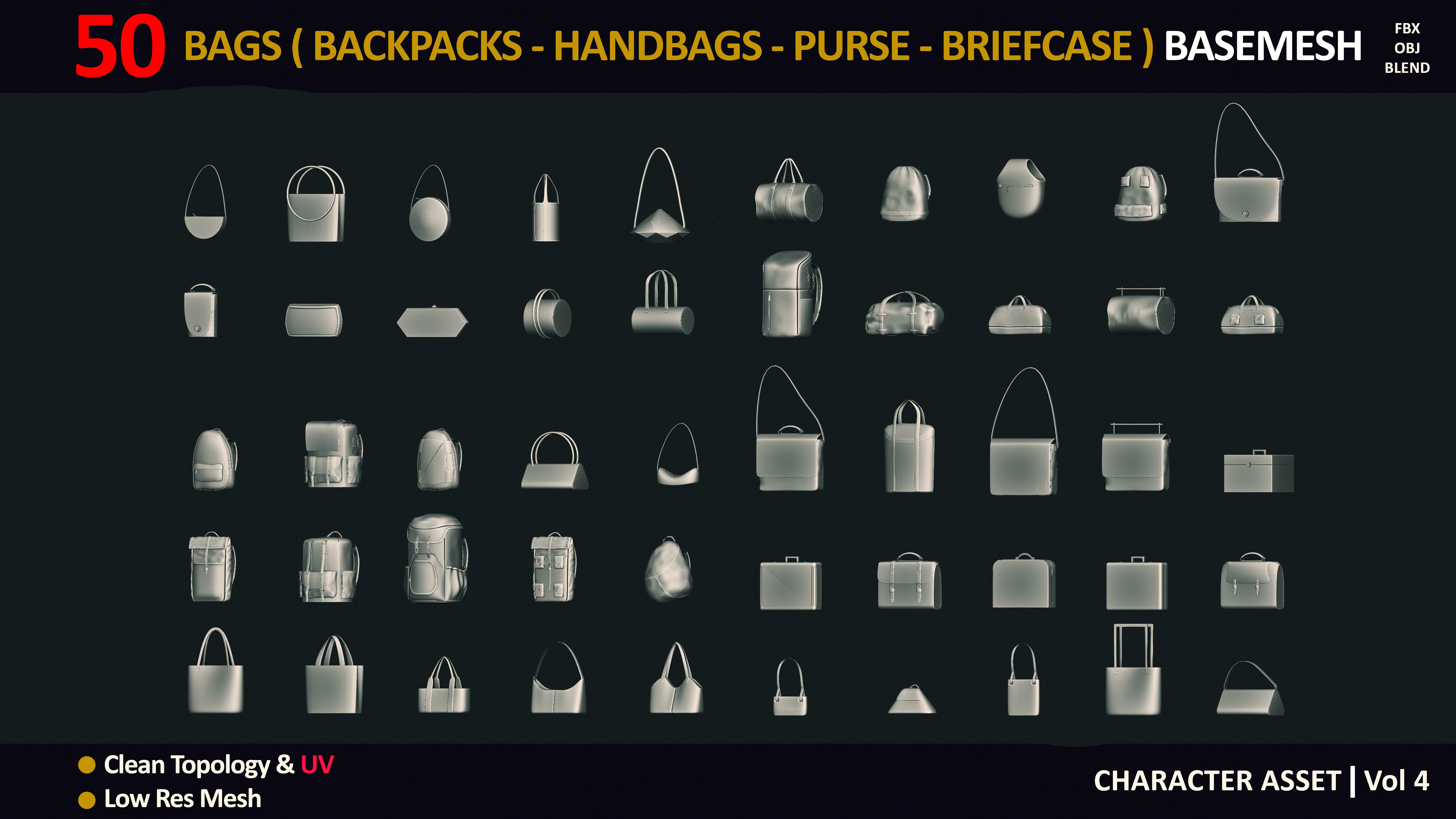 50 BAGS BASEMESH  VOL 4  Low-poly 3D model_3