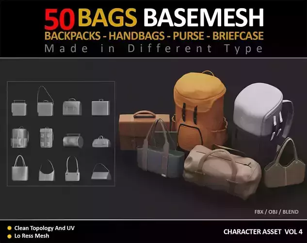 50 BAGS BASEMESH  VOL 4  Low-poly 3D model