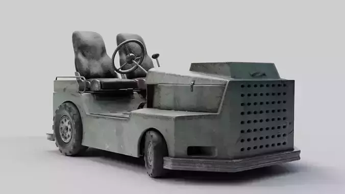 Roofless sparsely-rusty tug