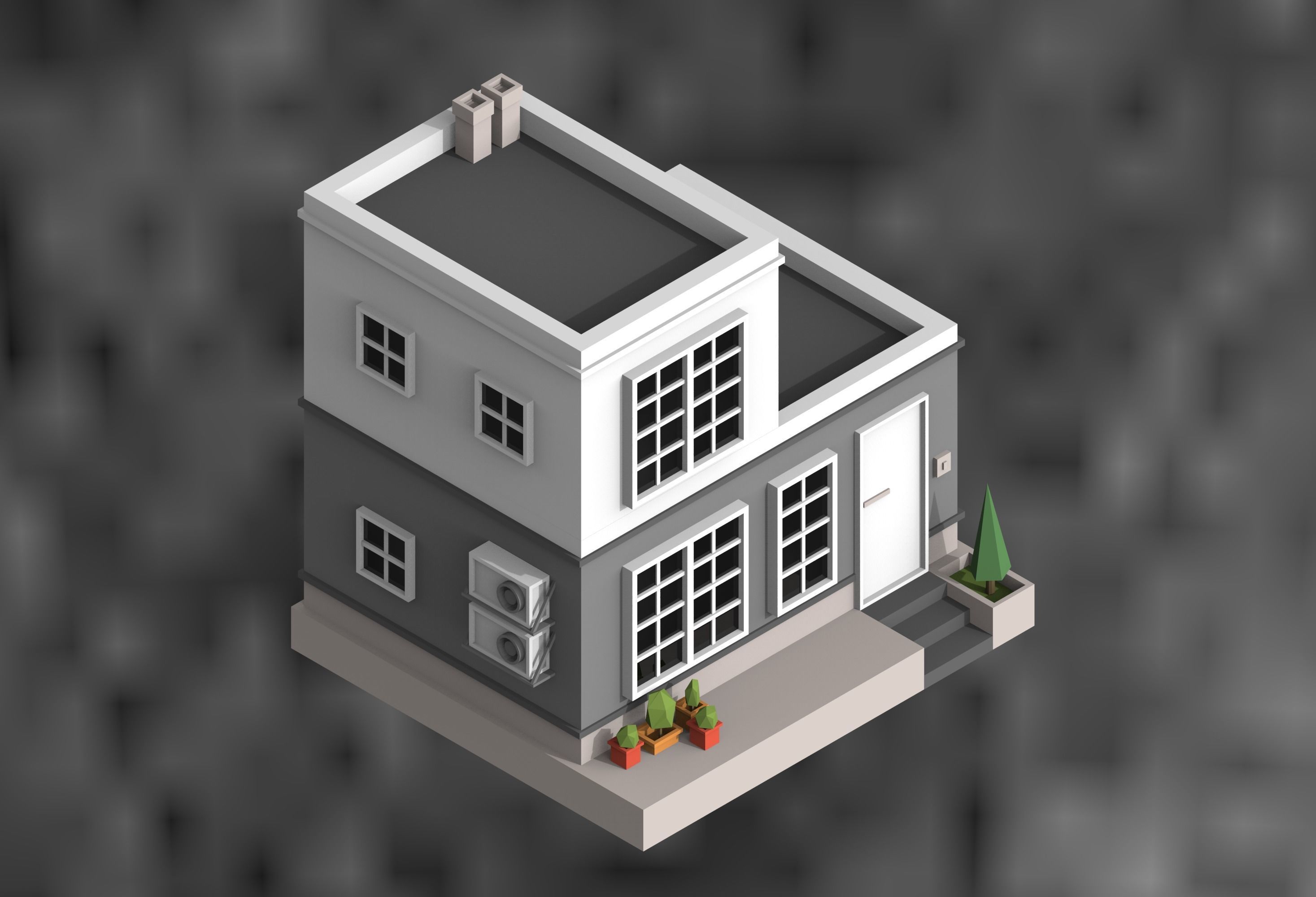 low poly city buildings Low-poly 3D model_4