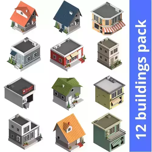 low poly city buildings Low-poly 3D model