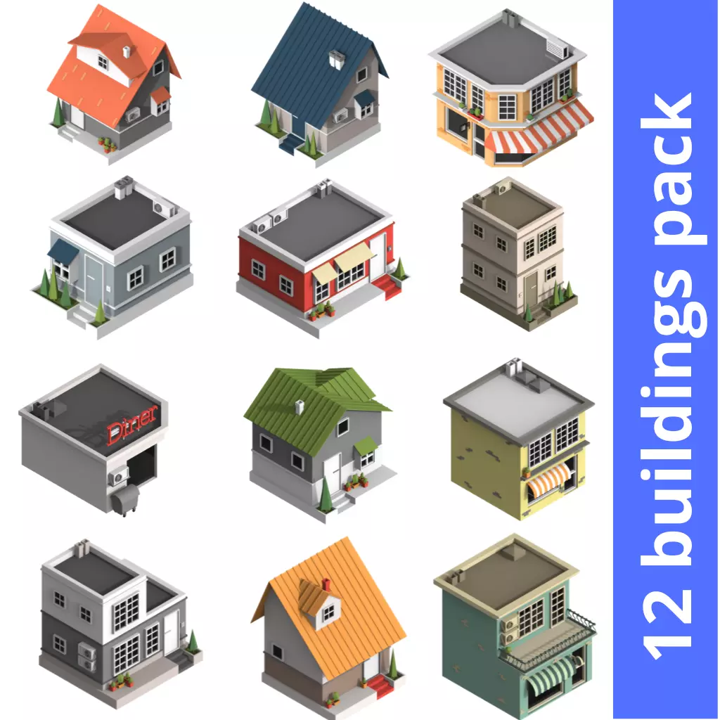 low poly city buildings Low-poly 3D model_0