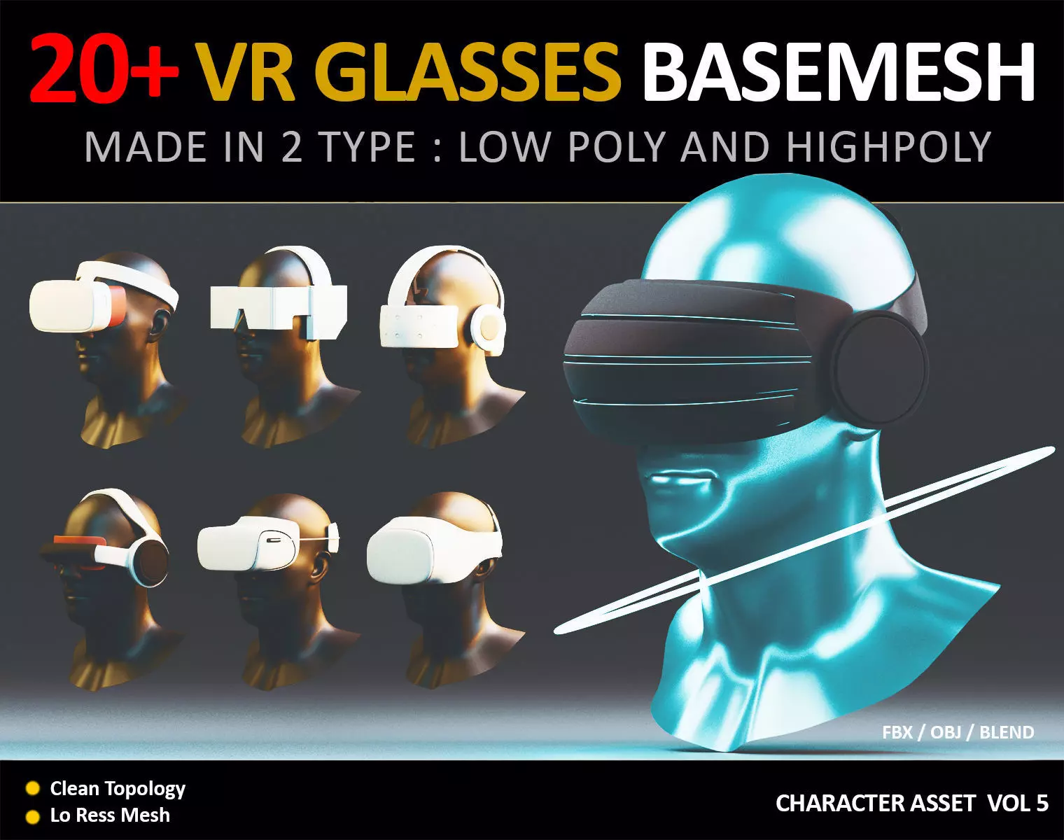 20 VR HEADSETSE AND GLASSES PACK VOL 5 Low-poly 3D model