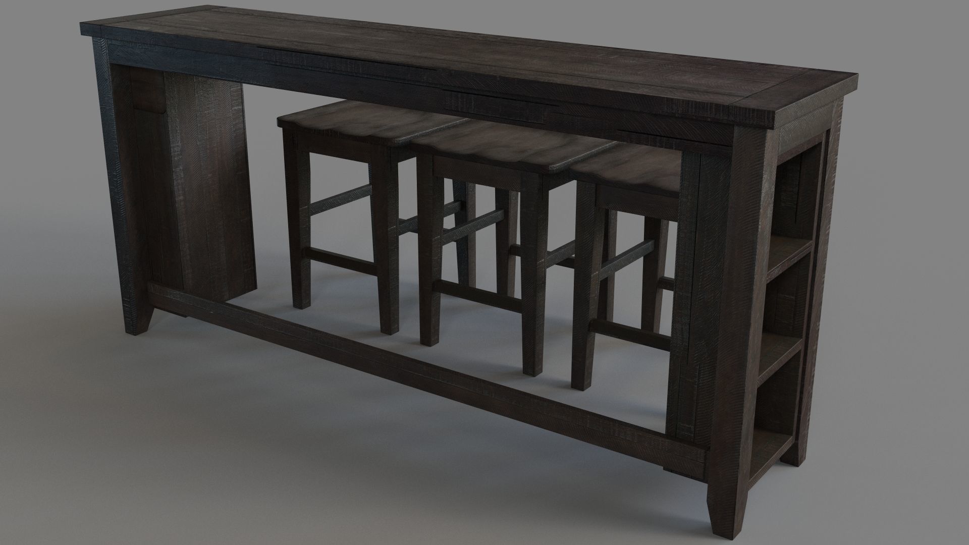 Madison County Four Piece Console Table Set With Barstools 3D model_3
