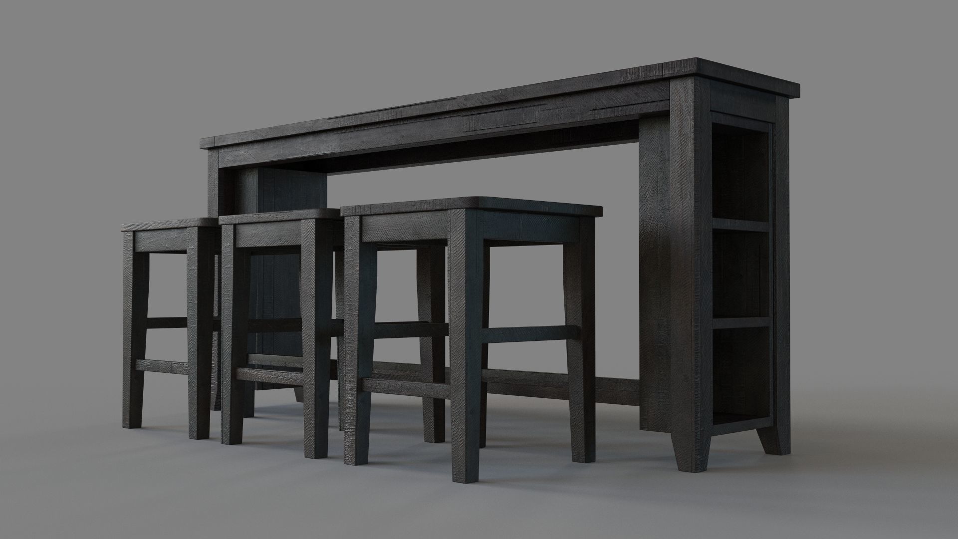 Madison County Four Piece Console Table Set With Barstools 3D model_5