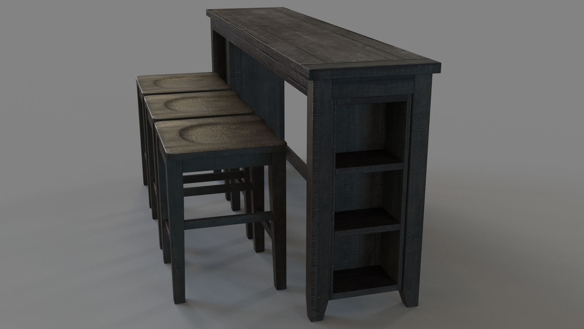 Madison County Four Piece Console Table Set With Barstools 3D model_4