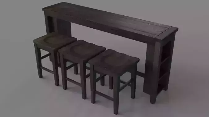 Madison County Four Piece Console Table Set With Barstools 3D model