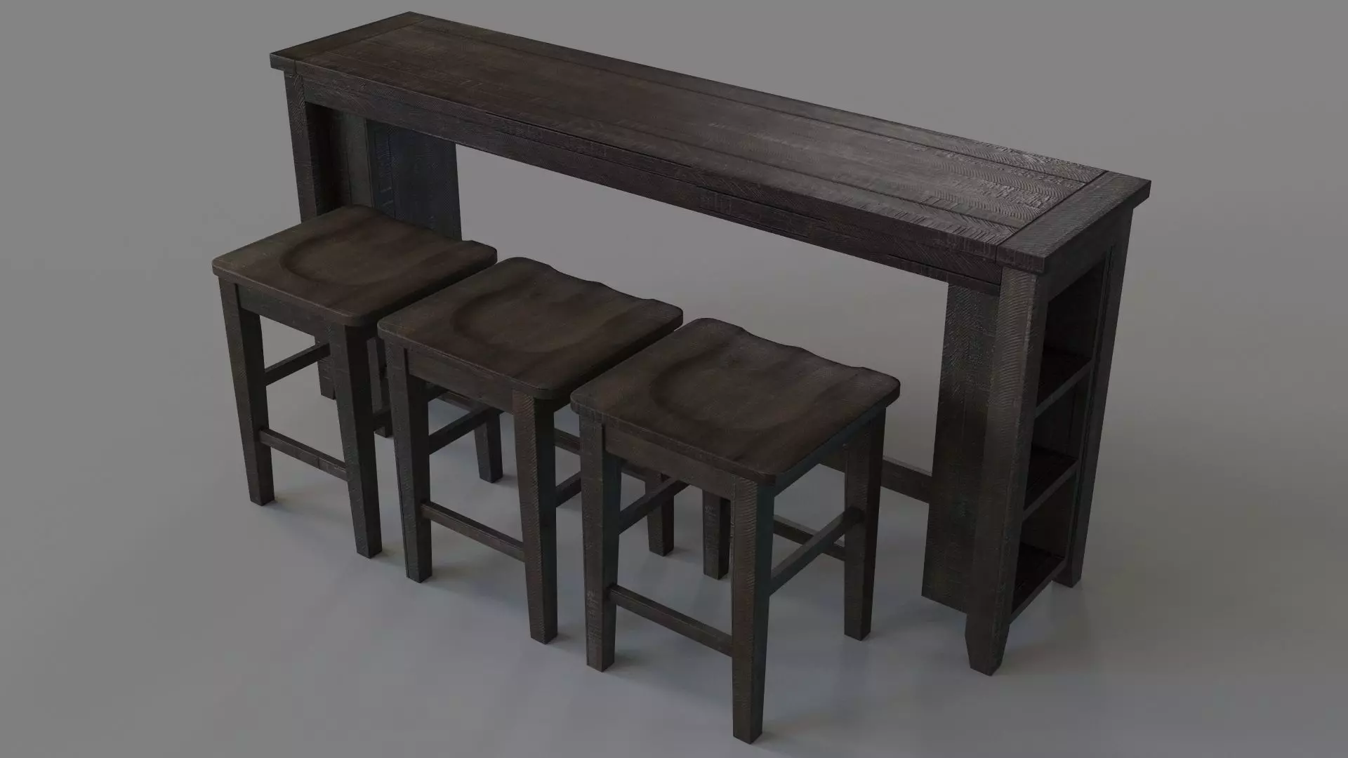 Madison County Four Piece Console Table Set With Barstools 3D model_0