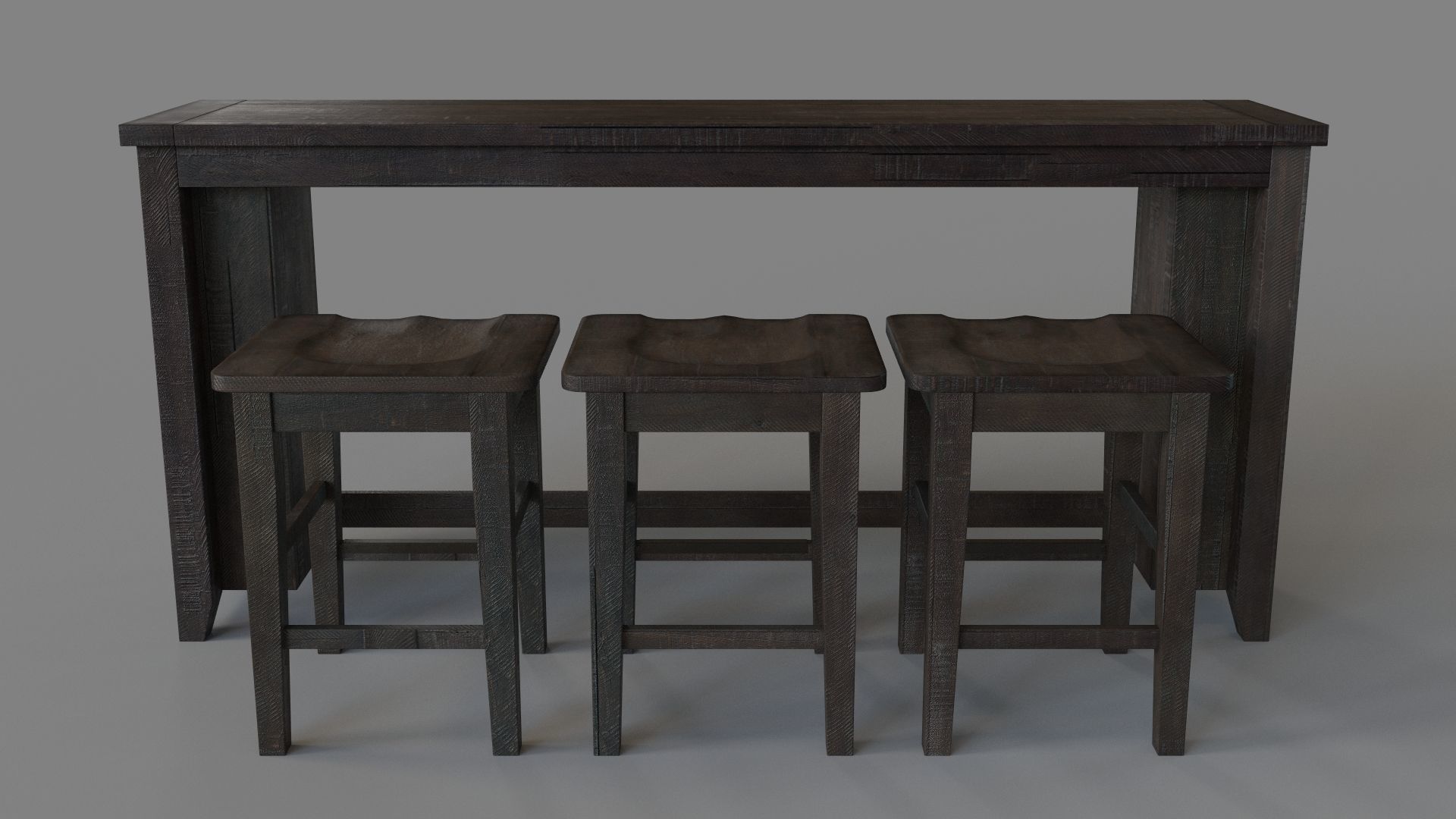Madison County Four Piece Console Table Set With Barstools 3D model_1