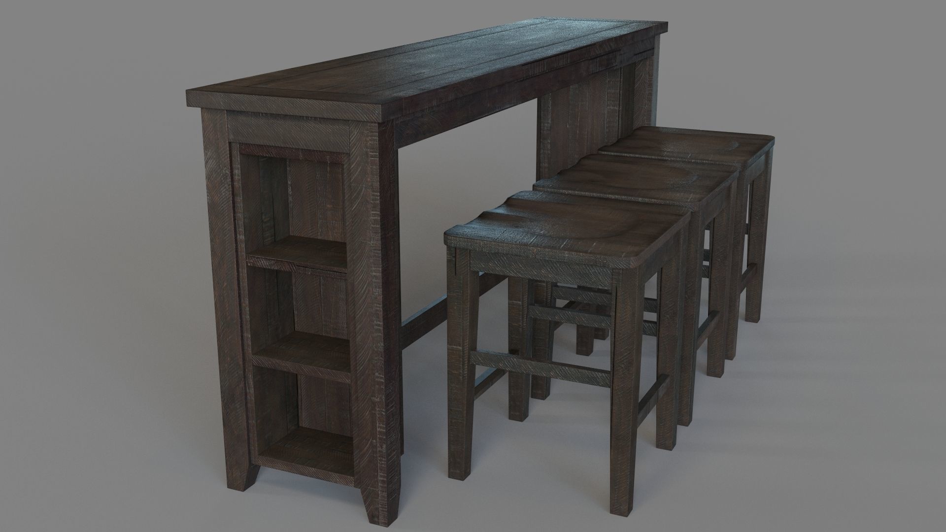 Madison County Four Piece Console Table Set With Barstools 3D model_2