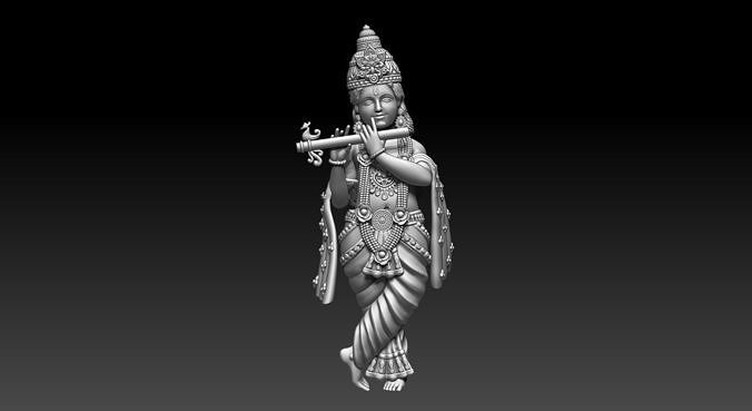 KRISHNA statue of indian woman holding flute 3D print model