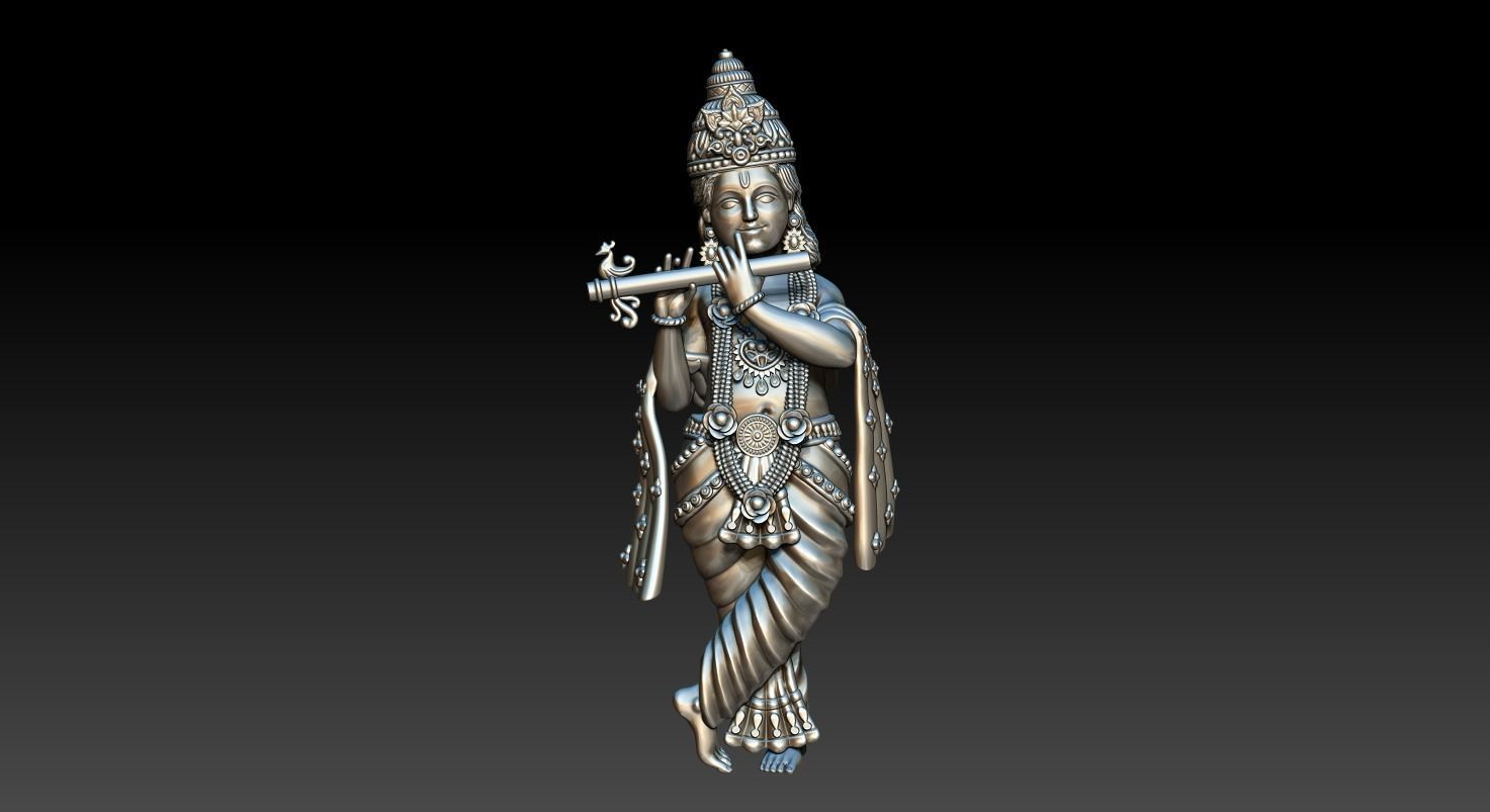KRISHNA statue of indian woman holding flute 3D print model_5