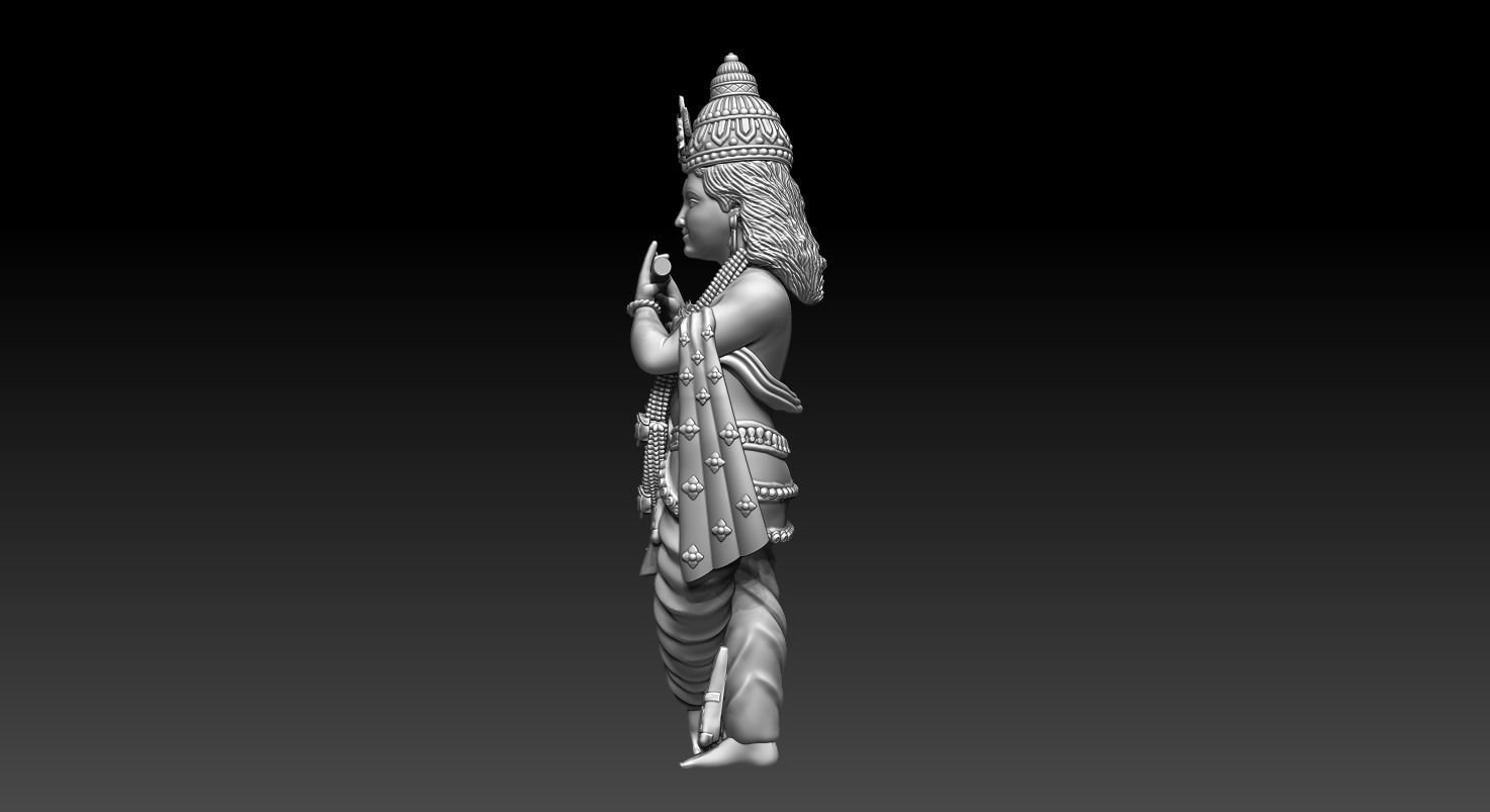 KRISHNA statue of indian woman holding flute 3D print model_7