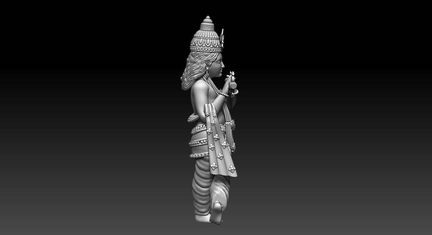 KRISHNA statue of indian woman holding flute 3D print model_6