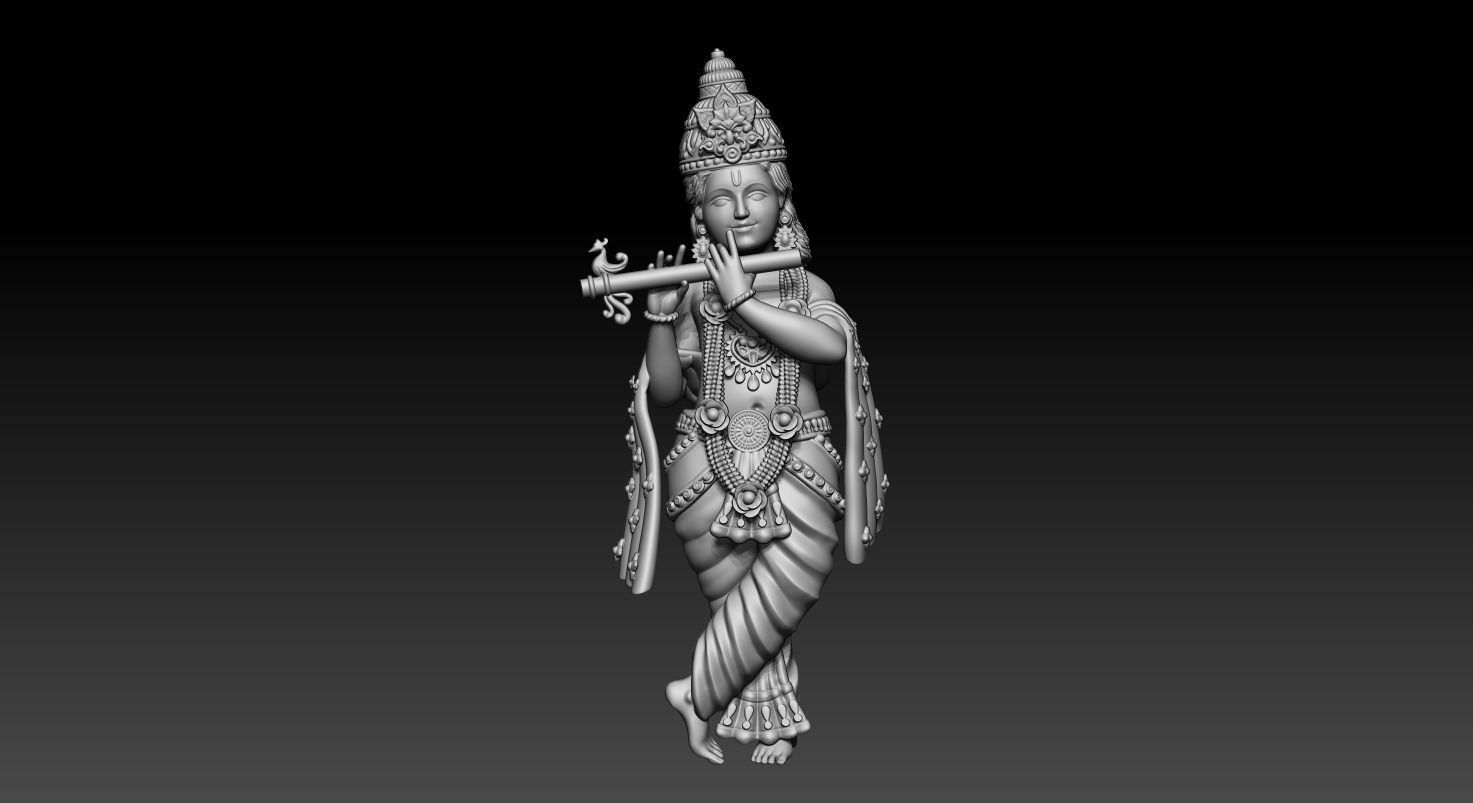 KRISHNA statue of indian woman holding flute 3D print model_3