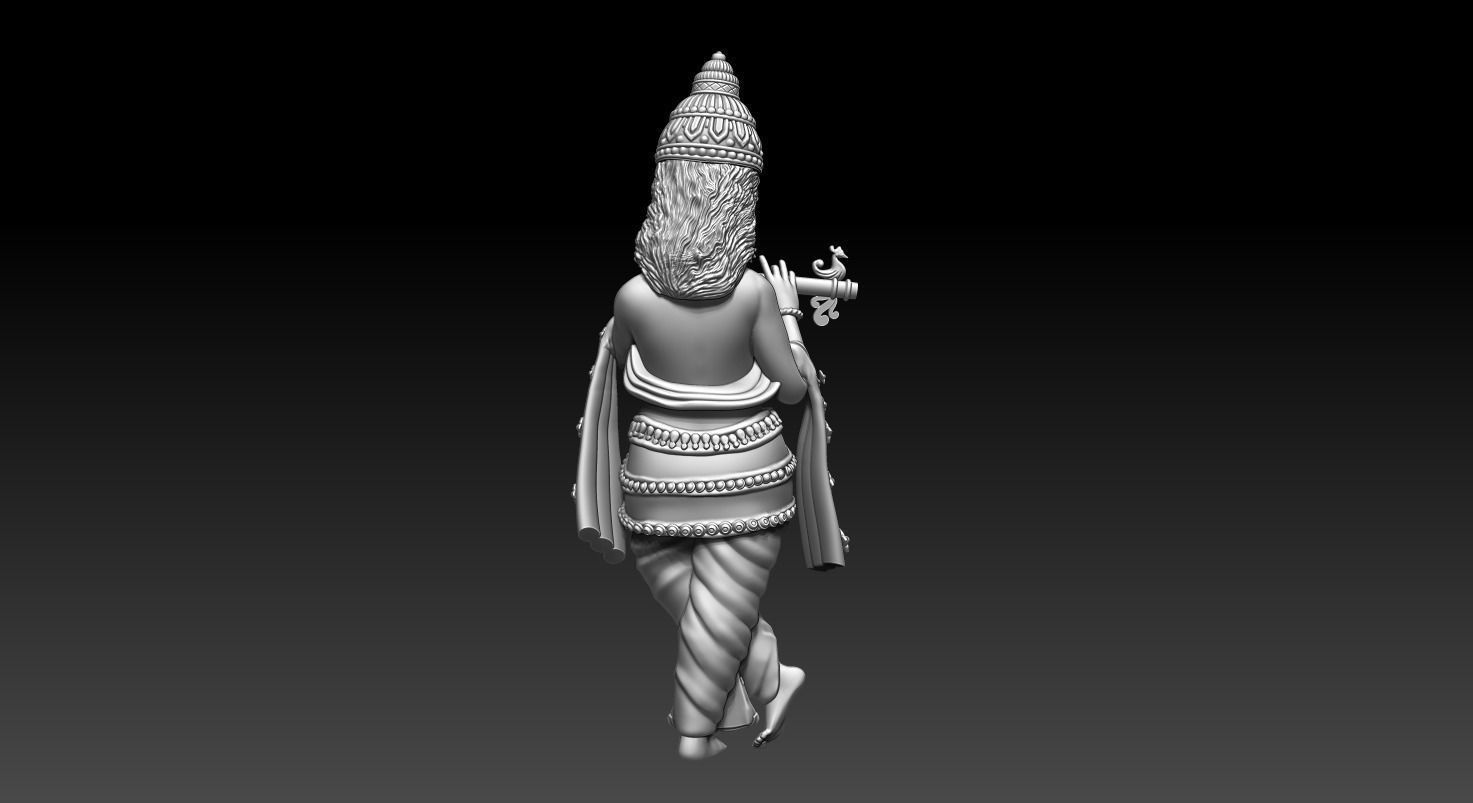 KRISHNA statue of indian woman holding flute 3D print model_2