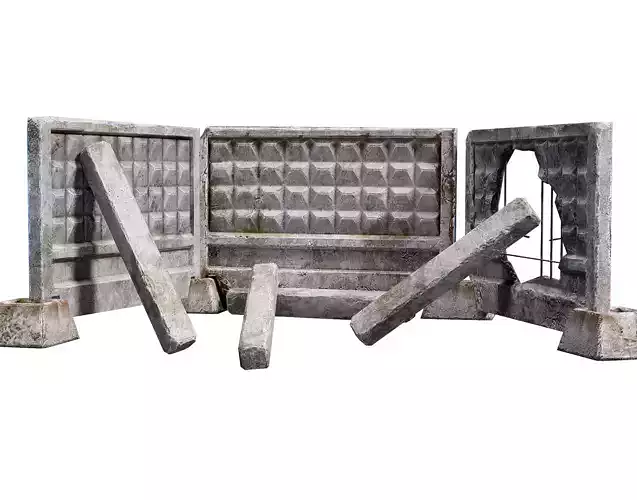 Old modular soviet damaged concrete wall fence with pillars da1 Low-poly 3D model