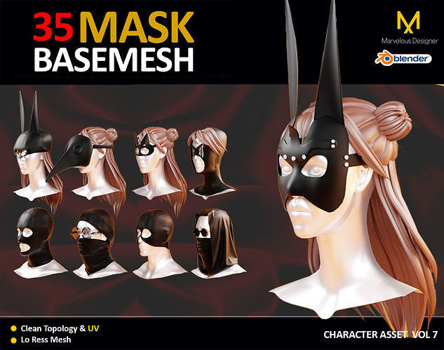 35 MASK BASEMESH Low-poly 3D model