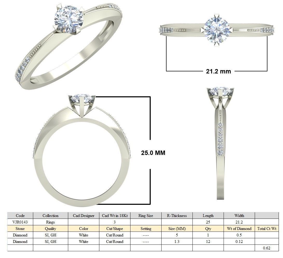 Solitaire Wedding Engagement Ring 3D print model_5