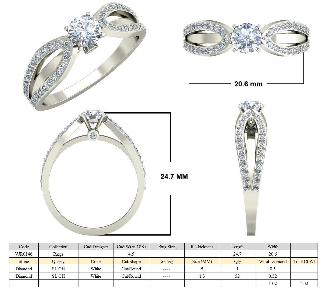 Solitaire Wedding Engagement Split Shank Ring 3D print model_5