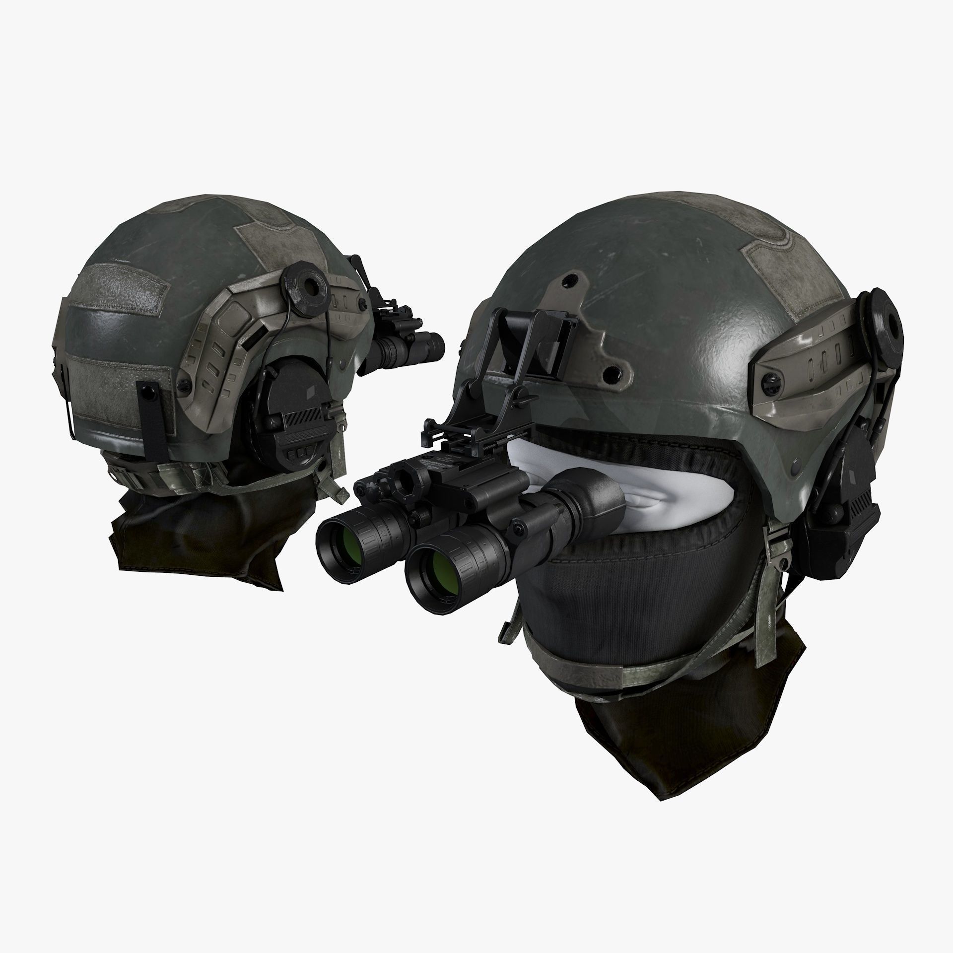 Ops Core Helmet with Tactical Night Goggles Low-poly 3D model_1