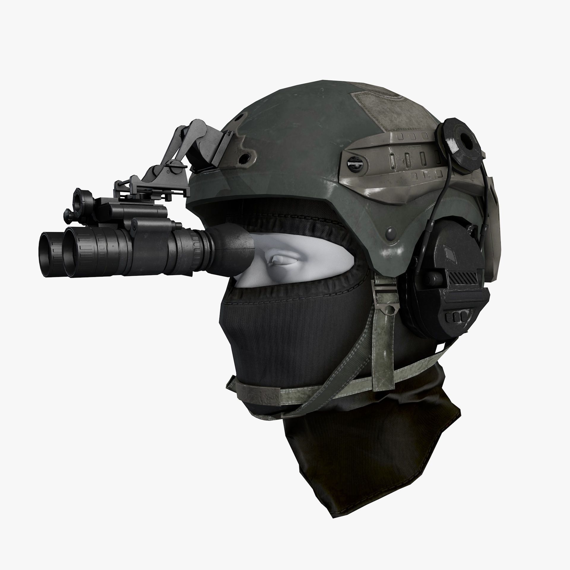 Ops Core Helmet with Tactical Night Goggles Low-poly 3D model_2
