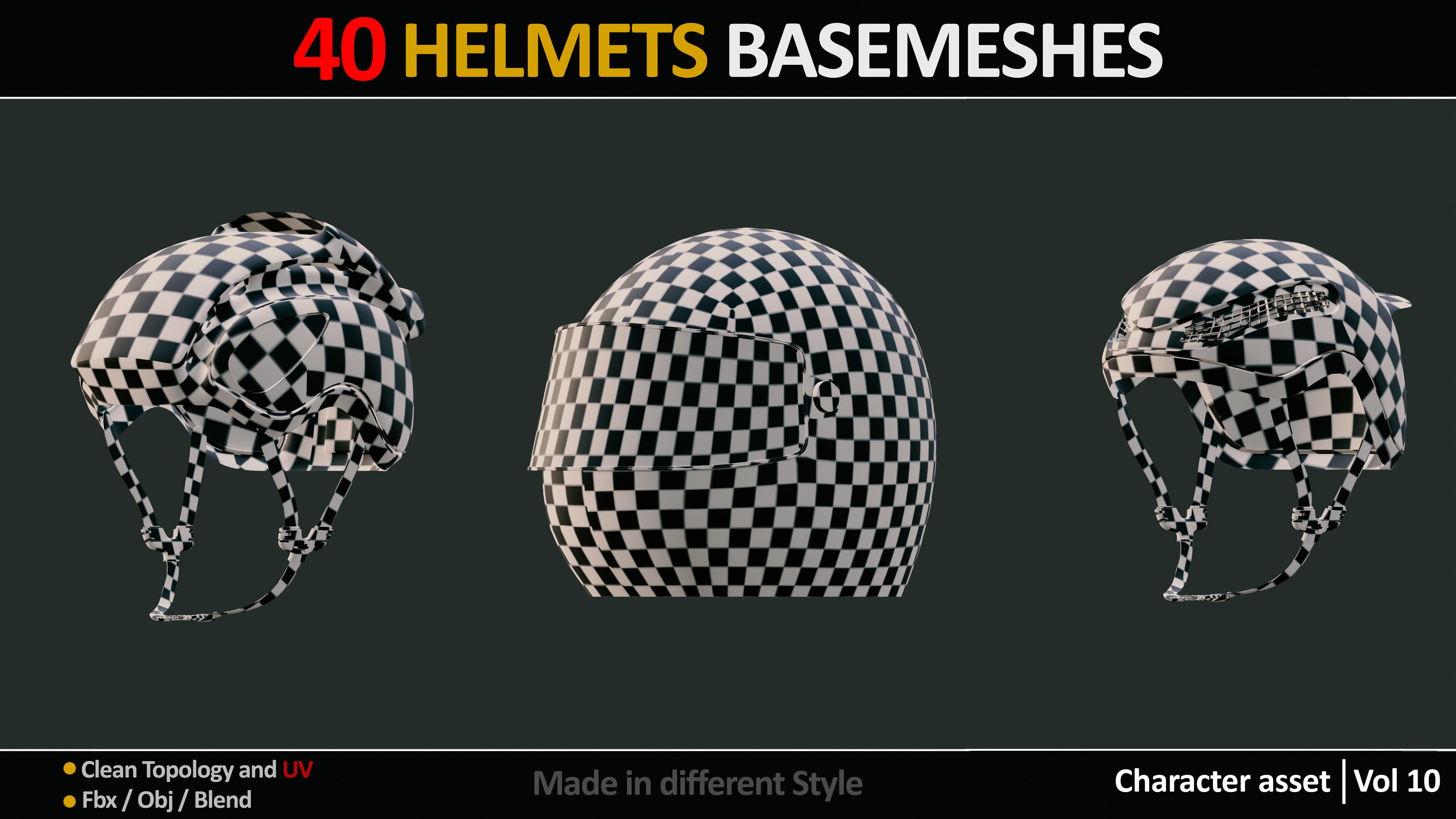 40 HELMETS BASEMESHES WITH UVs  VOL 10  Low-poly 3D model_1
