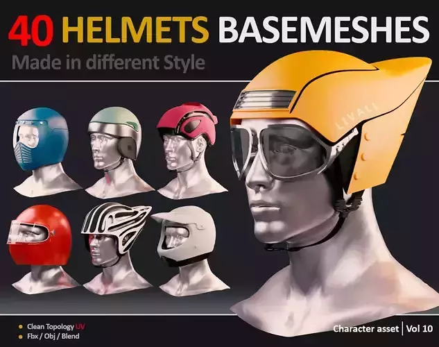 40 HELMETS BASEMESHES WITH UVs  VOL 10  Low-poly 3D model