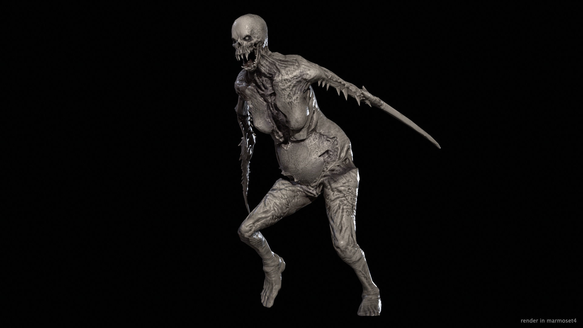 Necromutant5 skeleton holding sword Low-poly 3D model_30