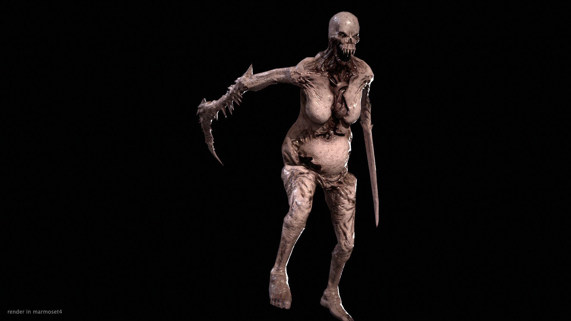 Necromutant5 skeleton holding sword Low-poly 3D model_14